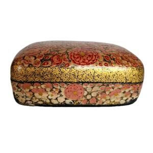 Vtg 70s Kashmir Handpainted Paper Mache Floral Trinket Box Hazara "1000 Flowers"